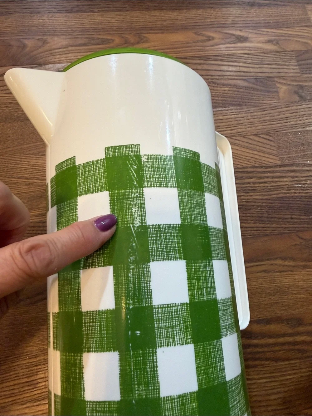 Sears White Pitcher & Green Check with Tumbler Set